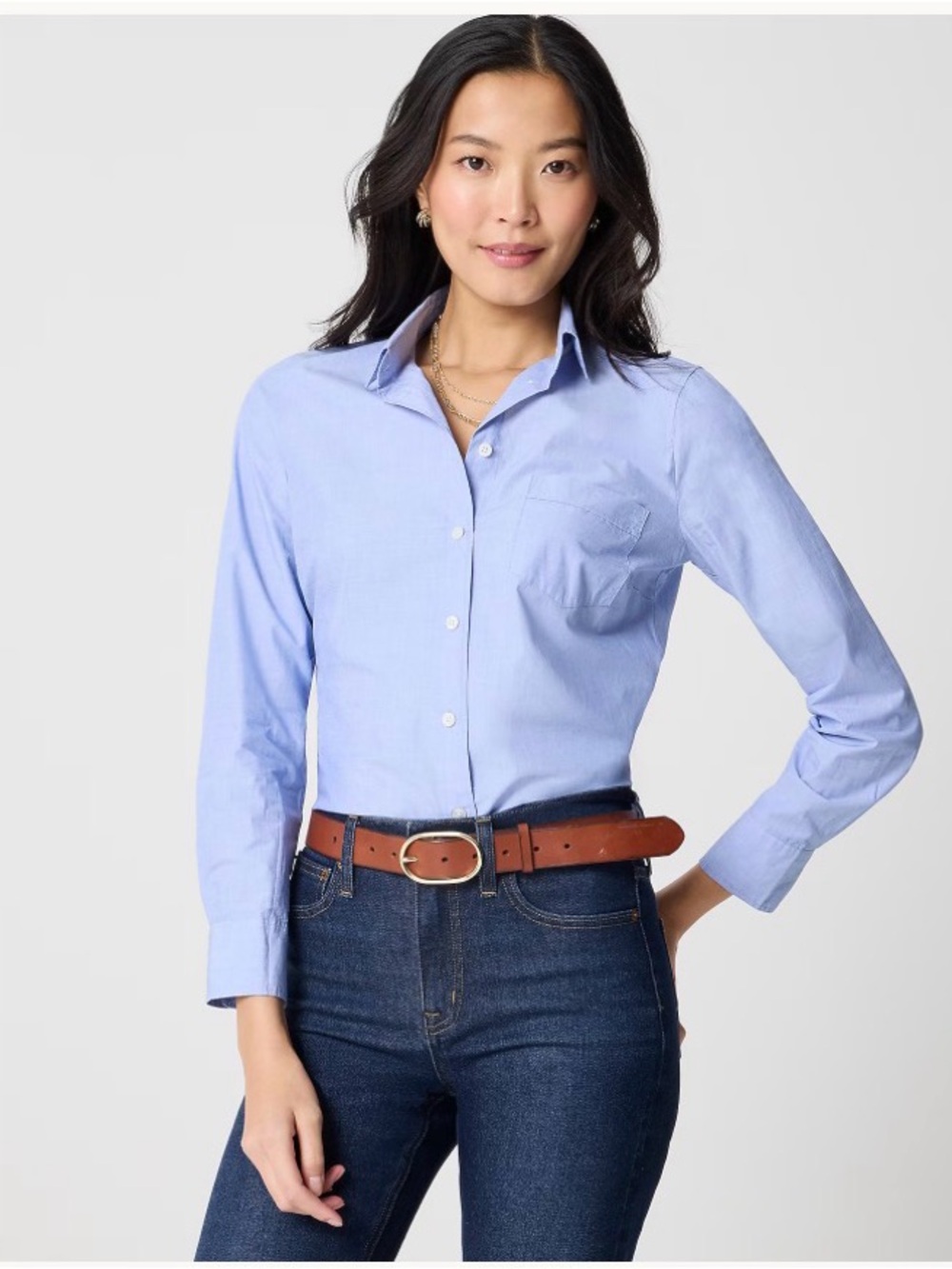J.Crew Signature-Fit Button-Up Shirt End-on-End Cotton Light Blue Size Small